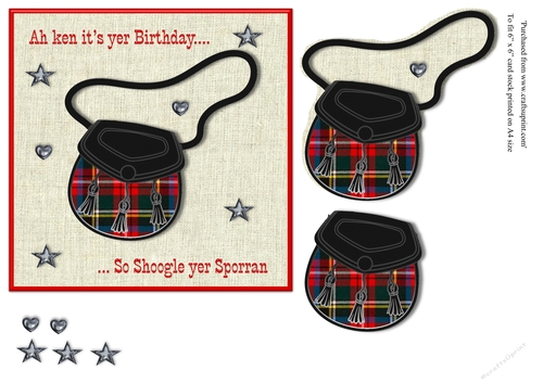 Male Scottish Sporran in Royal Stewart tartan topper for 6x6 card