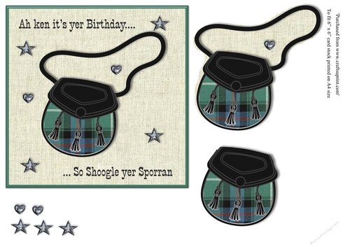 Male Scottish Sporran in MacDonald tartan topper for 6x6 card