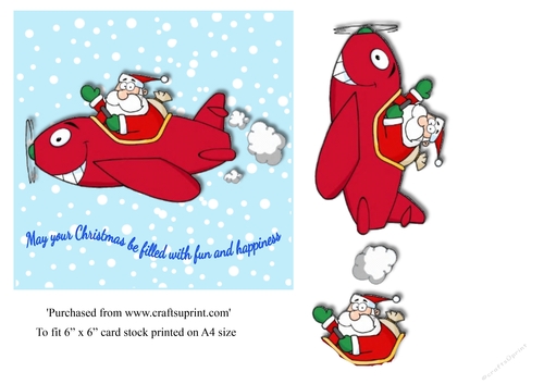 Santa in a red plane 6x6 card topper
