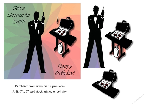 Funny James Bond theme licence to grill 6x6 card topper