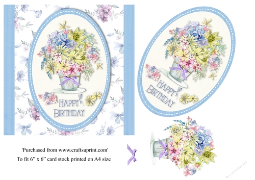 Pretty bouquet of flowers birthday card topper for 6x6 card