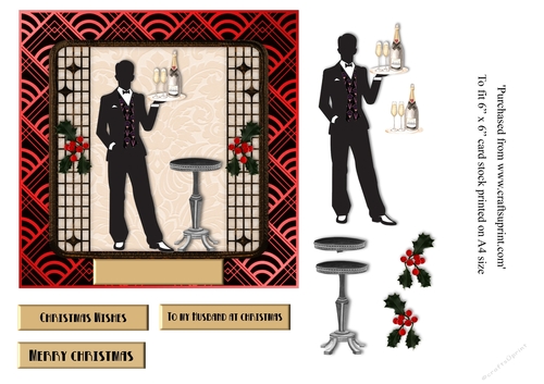 Male Art Deco Christmas card topper for 6x6 card