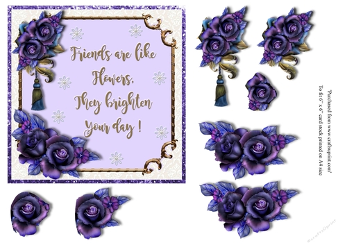 Beautiful Purple roses friendship card topper for 6x6 card