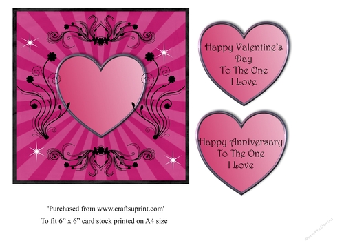Raspberry coloured Heart Valentine or Anniversary card topper for 6x6 card