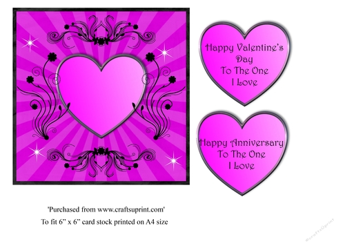 Hot pink coloured Heart Valentine or Anniversary card topper for 6x6 card