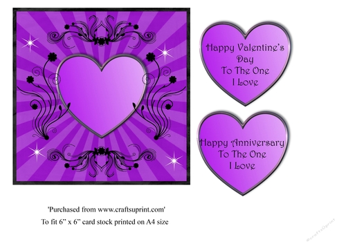 Purple coloured Heart Valentine or Anniversary card topper for 6x6 card