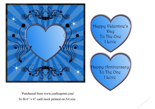 Blue coloured Heart Valentine or Anniversary card topper for 6x6 card