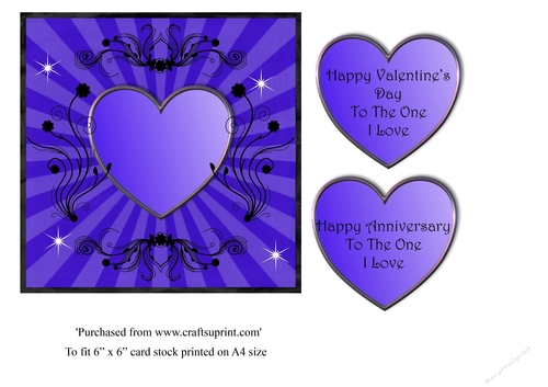 Violet coloured Heart Valentine or Anniversary card topper for 6x6 card