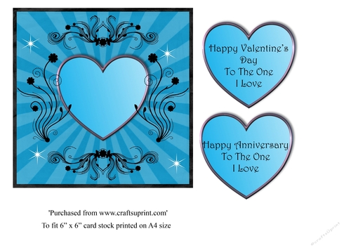 Turquoise coloured Heart Valentine or Anniversary card topper for 6x6 card