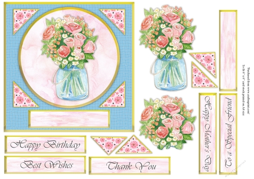 Pastel roses in vase topper for 6x6 card