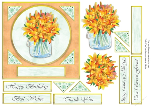 Orange and yellow lillies in vase topper for 6x6 card