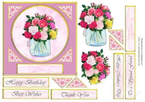 Mixed bouquet in vase topper for 6x6 card