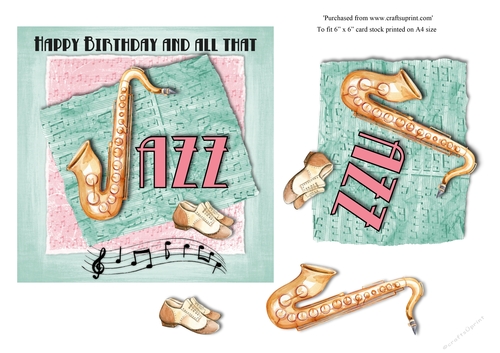 Male All that Jazz music birthday card topper for 6x6 