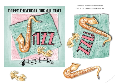 Female All that Jazz music birthday card topper for 6x6 