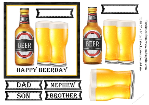 Beer birthday card topper for 6x6 card