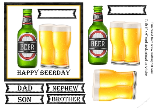 Beer birthday card topper for 6x6 card