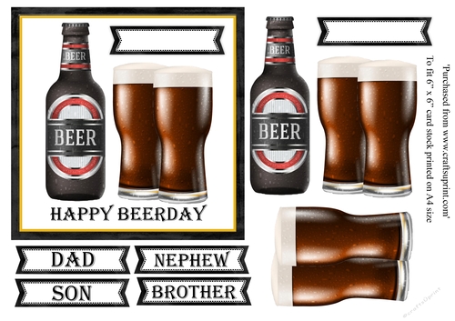 Beer birthday card topper for 6x6 card