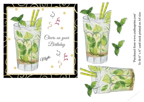 Mojito Cocktail birthday card topper for 6x6 card