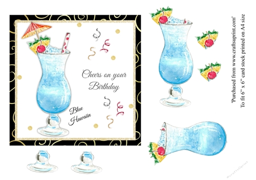 Blue Hawaiin Cocktail birthday card topper for 6x6 card
