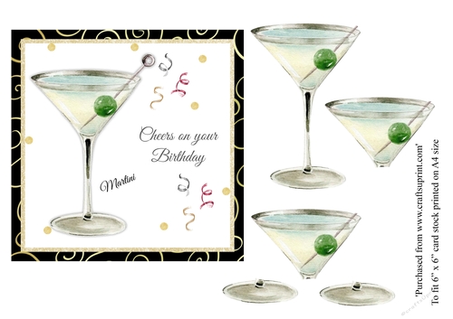 Martini Cocktail birthday card topper for 6x6 card