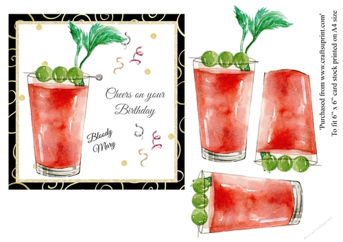 Bloody Mary Cocktail birthday card topper for 6x6 card