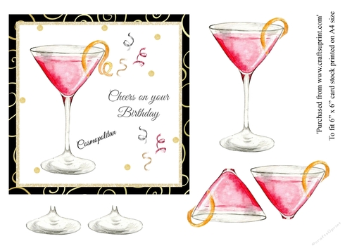 Cosmopolitan Cocktail birthday card topper for 6x6 card