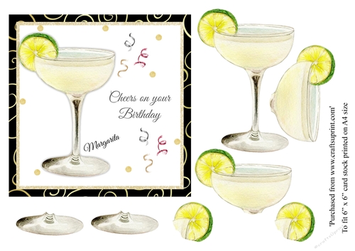 Margarita Cocktail birthday card topper for 6x6 card