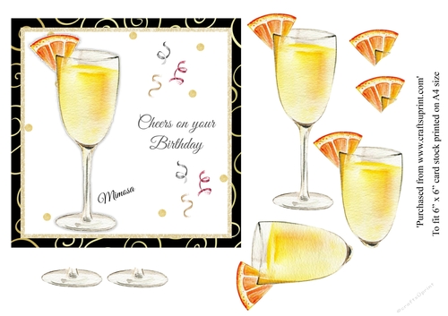 Mimosa Cocktail birthday card topper for 6x6 card