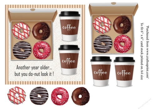 Doughnut and coffee birthday card topper for 6x6 card