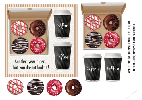 Doughnut and coffee birthday card topper for 6x6 card