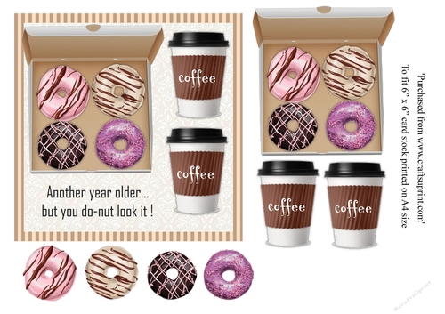Doughnut and coffee birthday card topper for 6x6 card