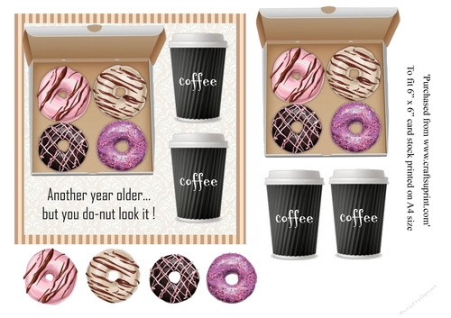Doughnut and coffee birthday card topper for 6x6 card