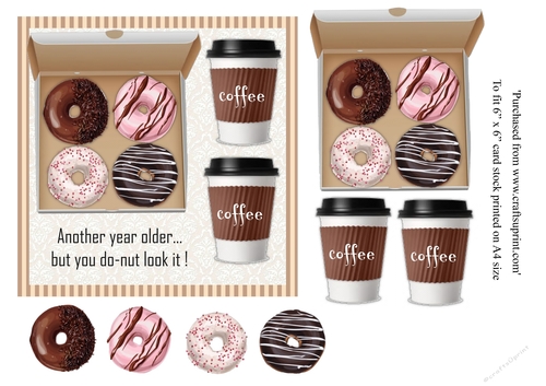 Doughnut and coffee birthday card topper for 6x6 card