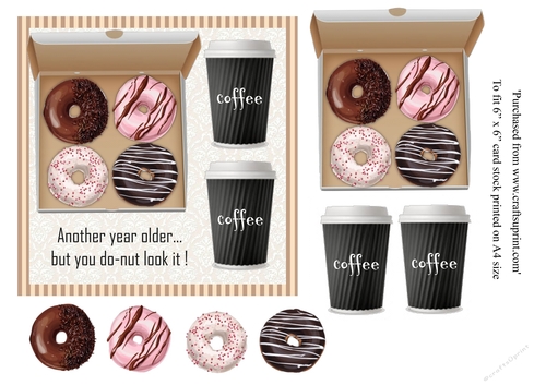 Doughnut and coffee birthday card topper for 6x6 card