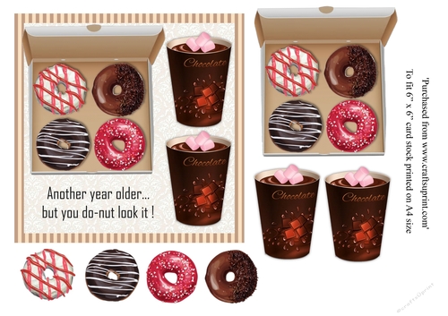 Doughnut and hot chocolate birthday card topper for 6x6 card