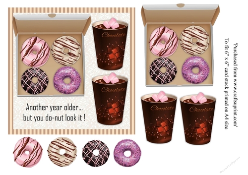 Doughnut and hot chocolate birthday card topper for 6x6 card