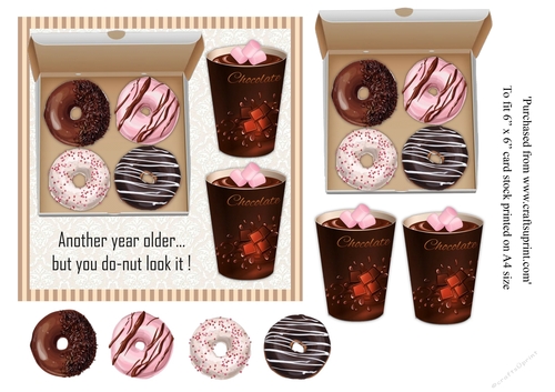 Doughnut and hot chocolate birthday card topper for 6x6 card