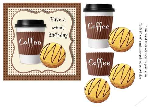 Doughnut andcoffee birthday card topper for 6x6 card