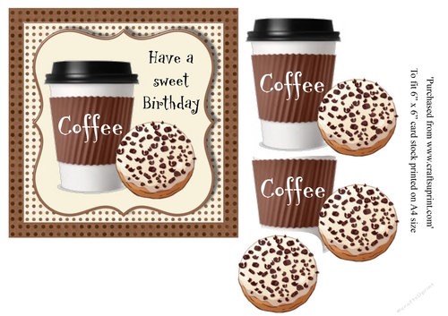 Doughnut and coffee birthday card topper for 6x6 card