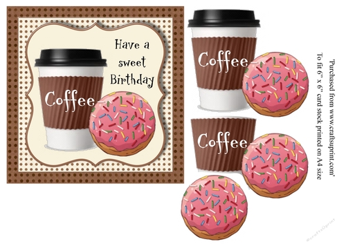 Doughnut and coffee birthday card topper for 6x6 card