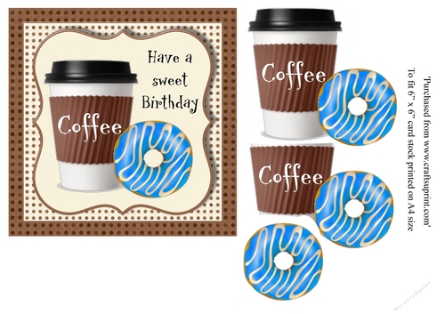 Doughnut and coffee birthday card topper for 6x6 card