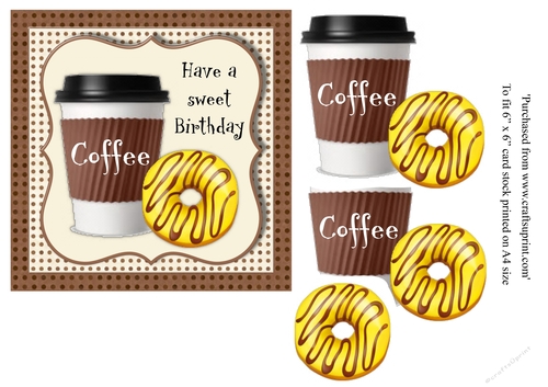 Doughnut and coffee birthday card topper for 6x6 card