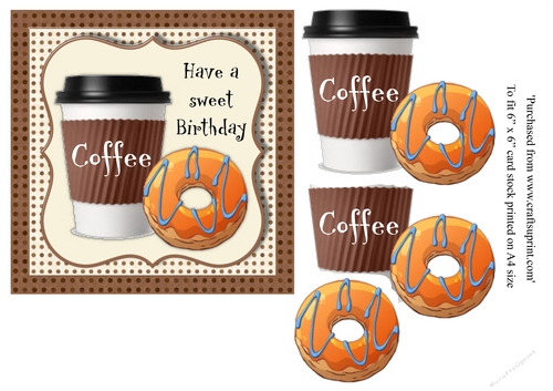 Doughnut and coffee birthday card topper for 6x6 card
