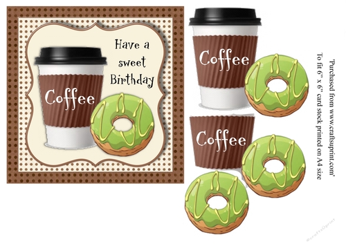 Doughnut and coffee birthday card topper for 6x6 card