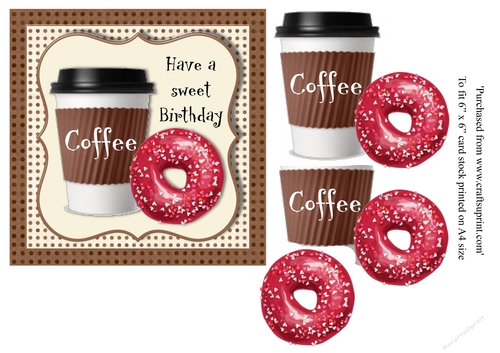 Doughnut and coffee birthday card topper for 6x6 card