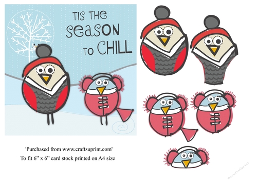 Cartoon Christmas birds topper for 6x6 card