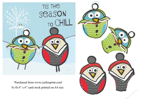 Cartoon Christmas birds topper for 6x6 card