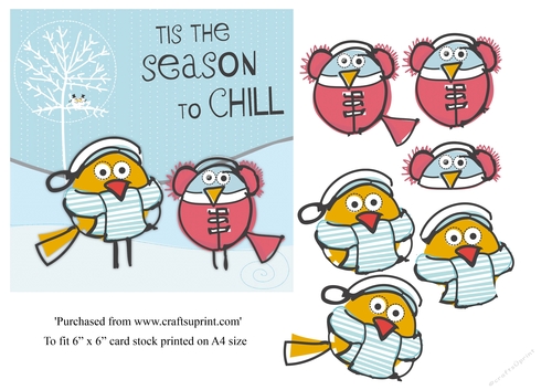 Cartoon Christmas birds topper for 6x6 card