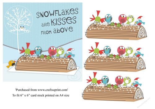 Cartoon Christmas birds topper for 6x6 card