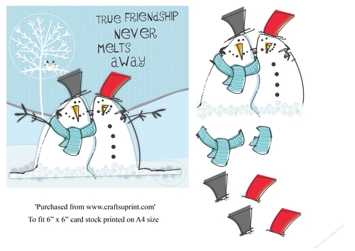 Cartoon Christmas snowmen topper for 6x6 card